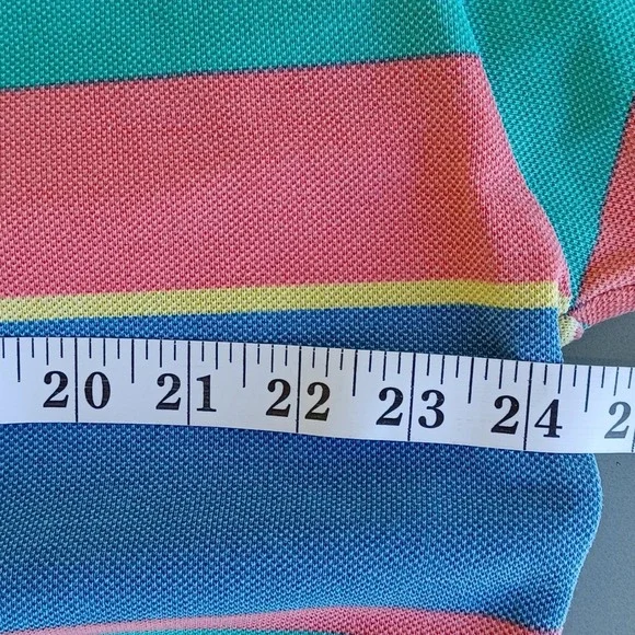 VTG IZOD Lacoste Men's Striped Short Sleeve Polo Shirt Blue Coral Green XL - Picture 8 of 9